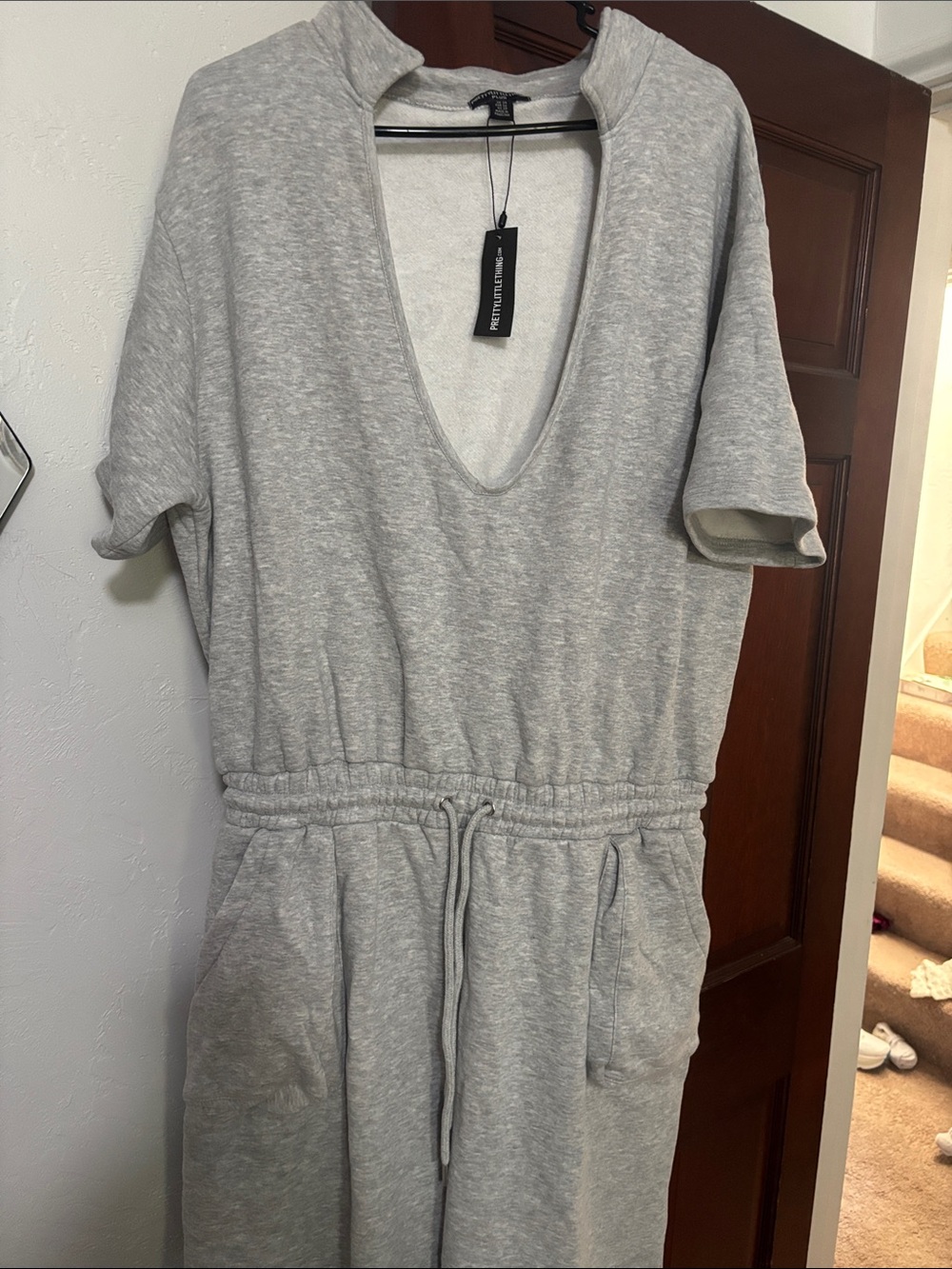 Plus size Heather Gray Sweat jumpsuit with Drawstring Waist